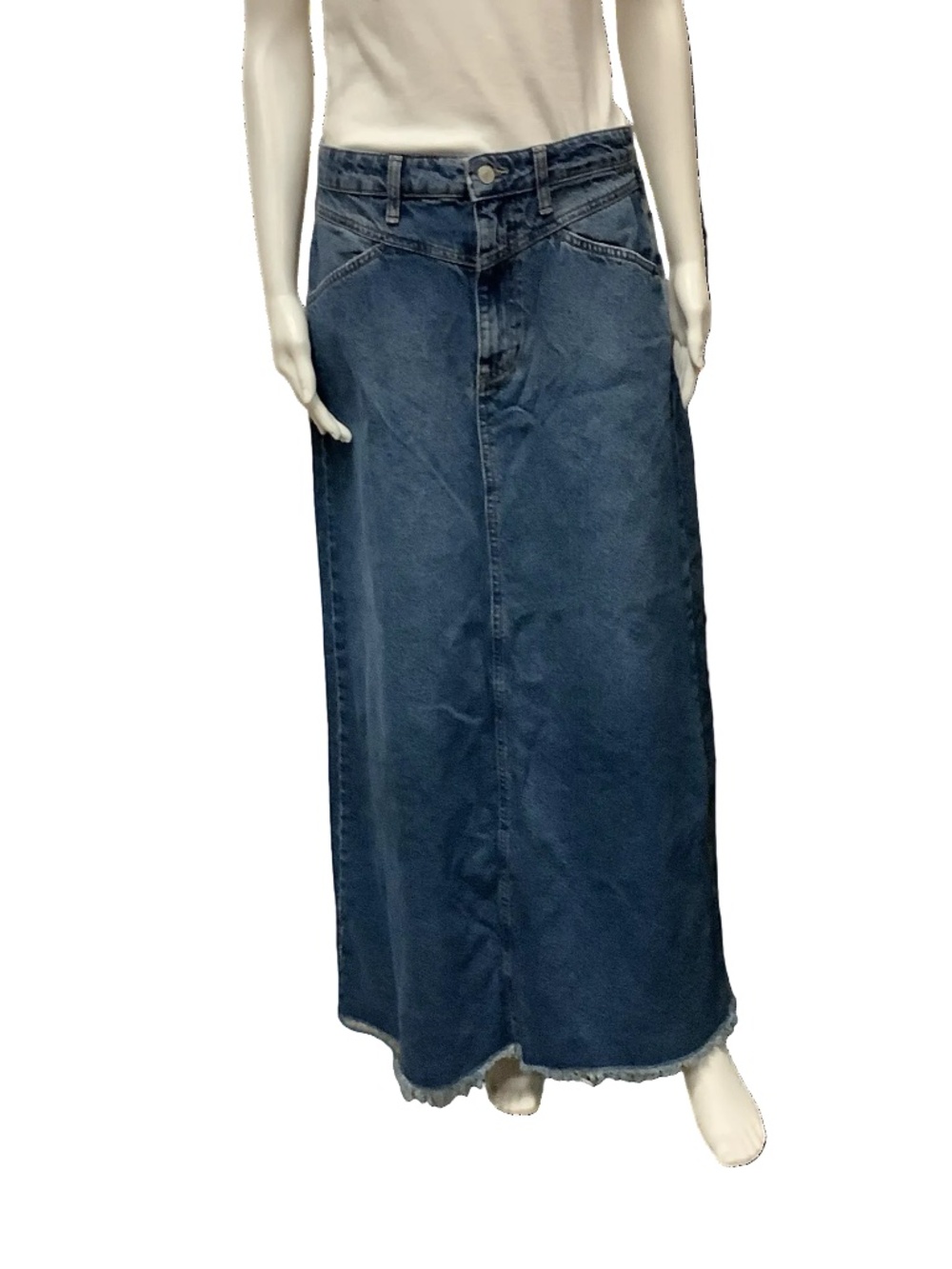 We The Free Skirt Denim Blue Maxi Frayed Hem Size: 6